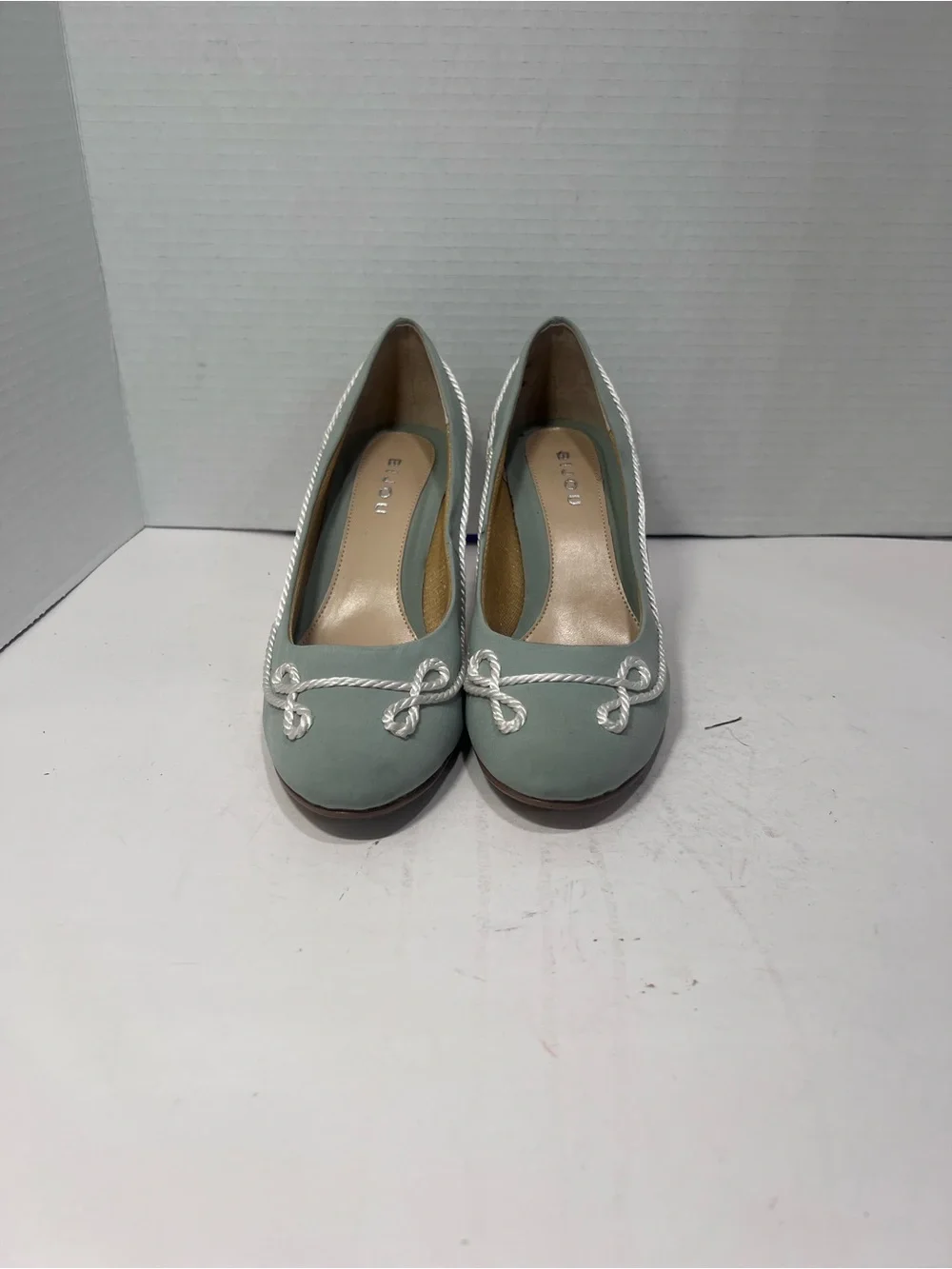 Seafoam Rope-Trim Mid Heel Pumps